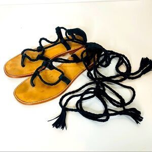 Joie Black Leather Braided Gladiator Sandals